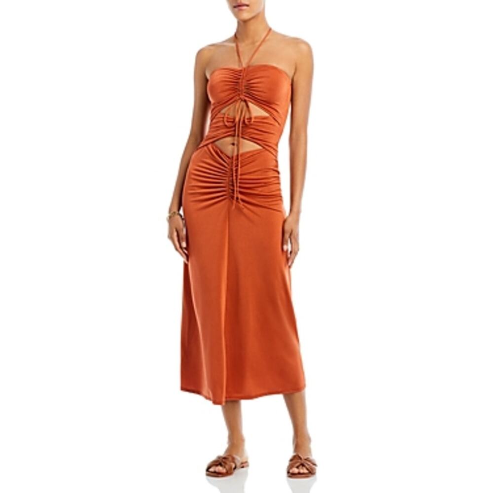 JADE Swim Strappy Ruched Midi Swimdress Cover Up Rust Orange Women’s Dress